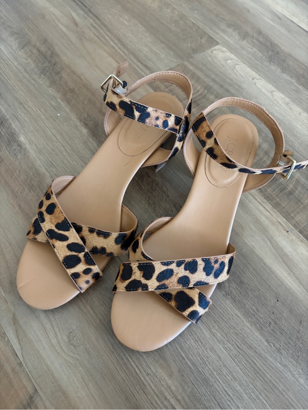 J. Crew Leopard Print Ankle Strap block heels